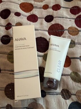 AHAVA Purifying Mud Mask Tube and Box — White and Brown Accents